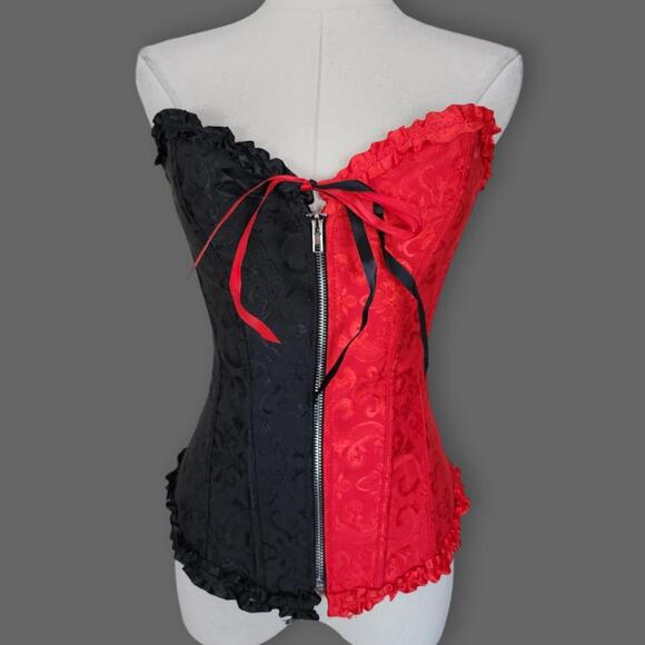 Black/Red Split Satin Corset Women's S